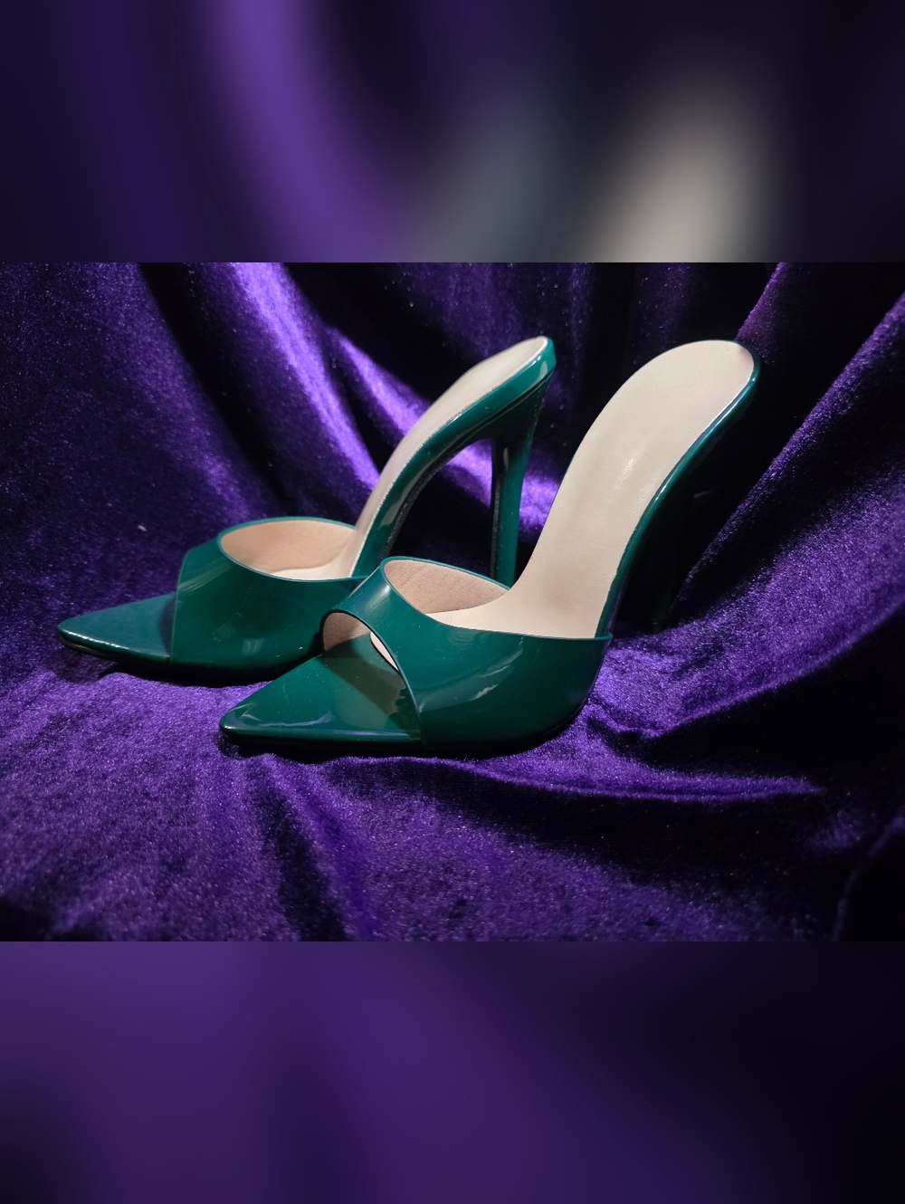 Green Patent Stiletto Mule Heels - Women's Open Toe Slide